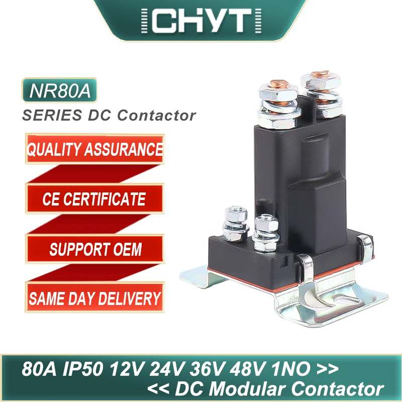 

CHYT NR80A 1NO нормально открытый контактор постоянного тока 12 В 24 в 36 в 48 в 80 А для захвата вилочного погрузчика Wehicle, автомобильная лебедка