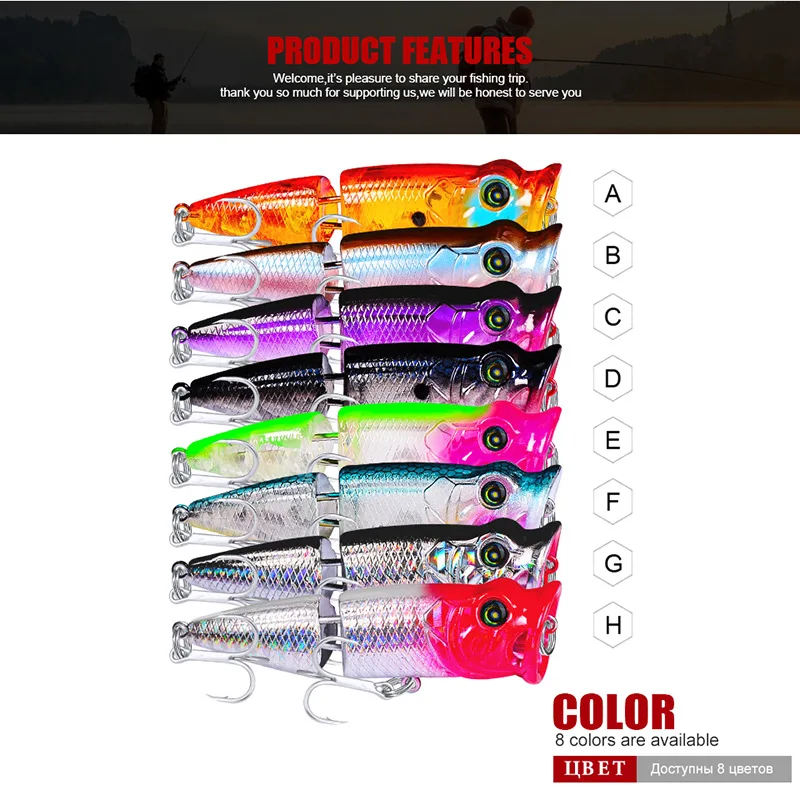 

1pcs 8cm 11.5g Big Popper Fishing Lure artificial fishing bait Crankbait Wobblers 6# high carbon steel hook Fishing Lures