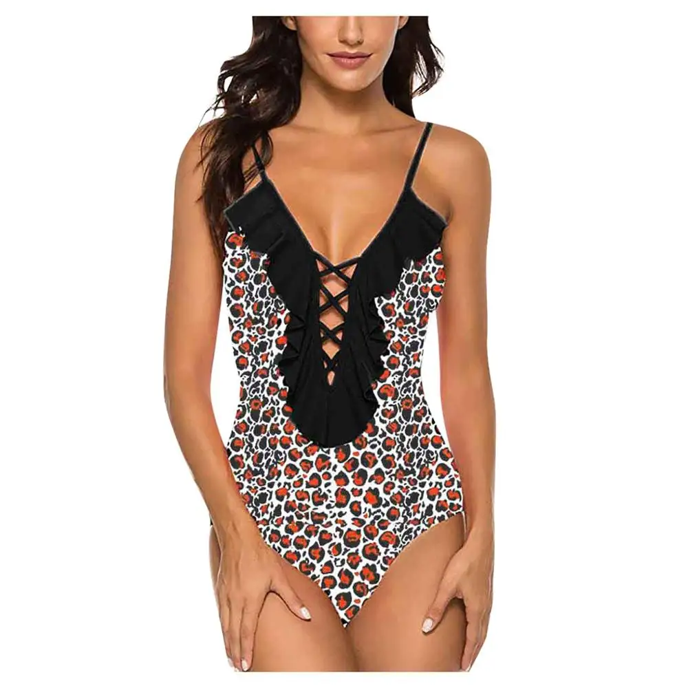 Большие размеры 2020 пикантный слитный купальник с глубоким V образным вырезом