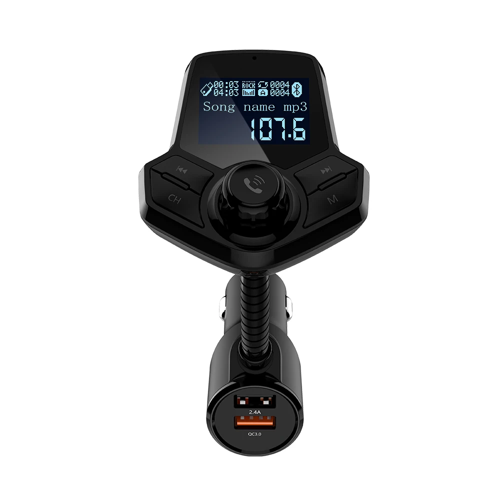 

KORSEED FM Transmitter QC3.0 Car Bluetooth 5.0 MP3 Player Dual USB Supports TF Card U Disk Car Charger Hands Free Calling