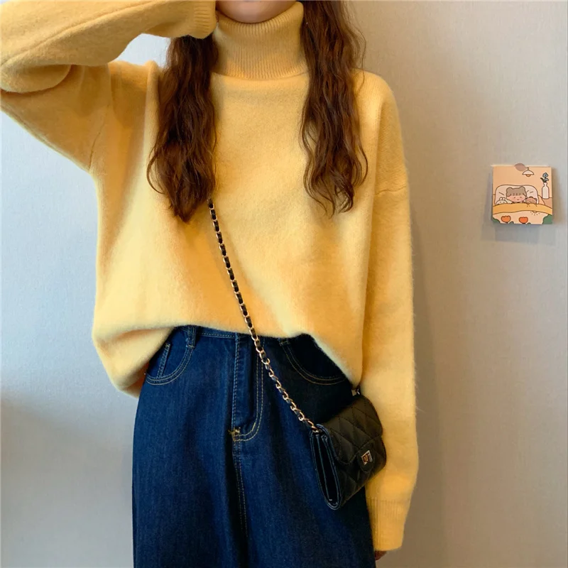 

Turtleneck Sweaters for Women Clothing Korean Causal Knitted Pullovers Loose Solid Long Sleeve Ladies Tops Winter Fashion New