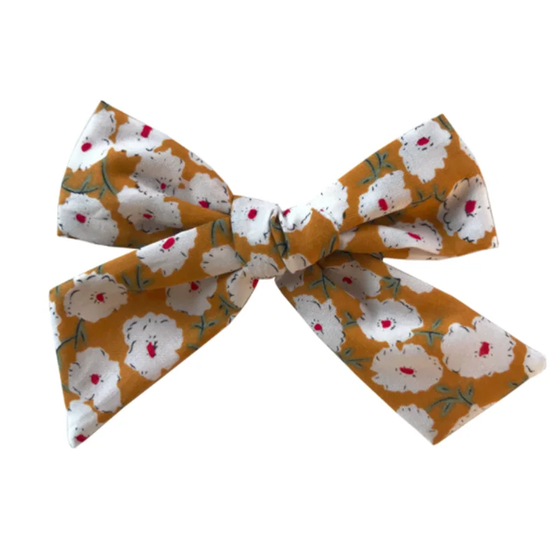 

Top Quality Solid Color Cotton Linen 10MM Bow Hairpins For Girls Popular Hair Accessories Child Lovely Print Hair Clip