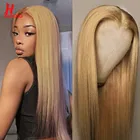 Парики HairUGo 27 # медово-светлые, 13x1 T, парики на сетке, предварительно выщипанные, Remy, бразильские прямые человеческие волосы с эффектом омбре, парики 180%