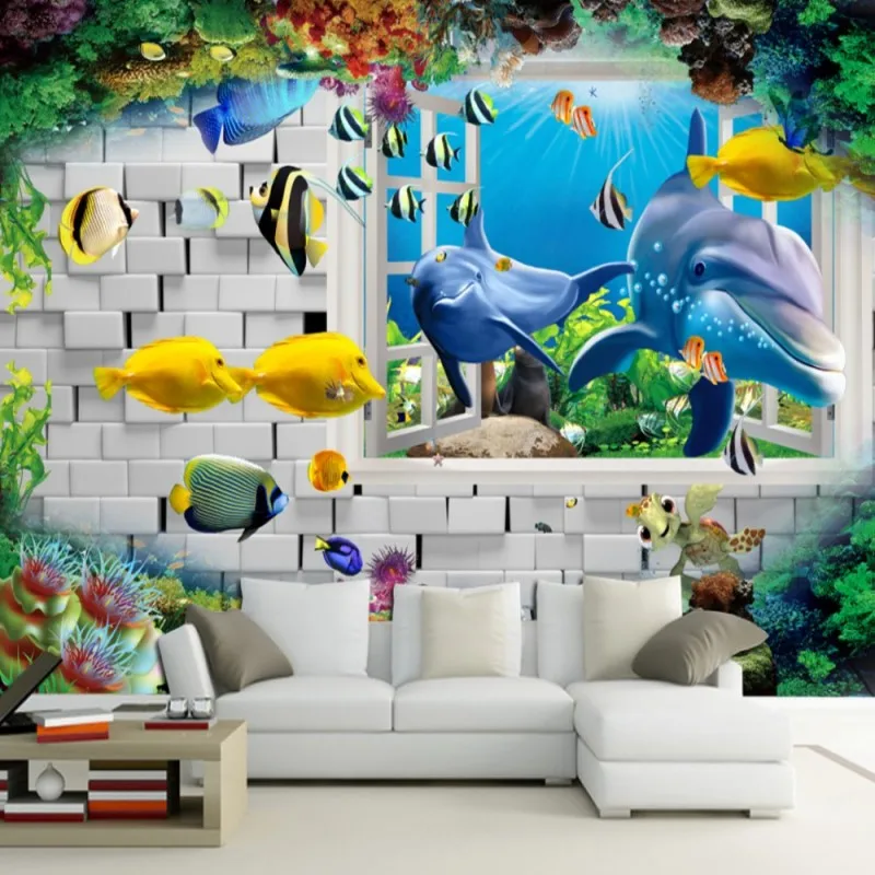 

Dropship Colomac Wallpaper 3d Kids Window Scenery Underwater World Wallpapers for Bed Room Papier Peint Mural Home Improvment