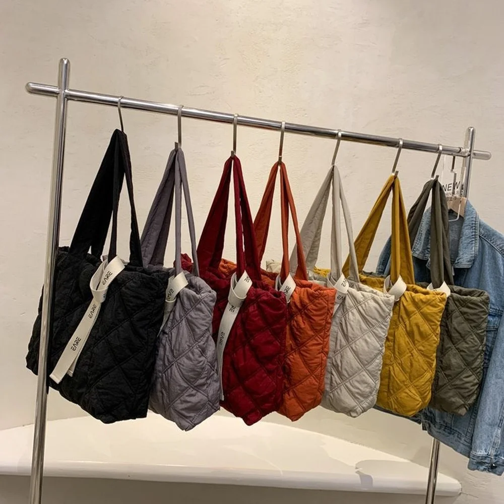 

Big Lingge Shopper Bags for Women Large Cotton Canvas Tote Women Shoulder Bag Padded Handbags and Purse Female Clutch 2021 New
