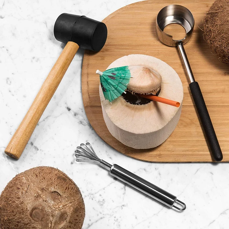 Hot Coconut Opener Set For Young &amp Mature Coconuts By Tools Meat Removal With Hammer Stainless Steel Knife |Premiu | Дом и сад