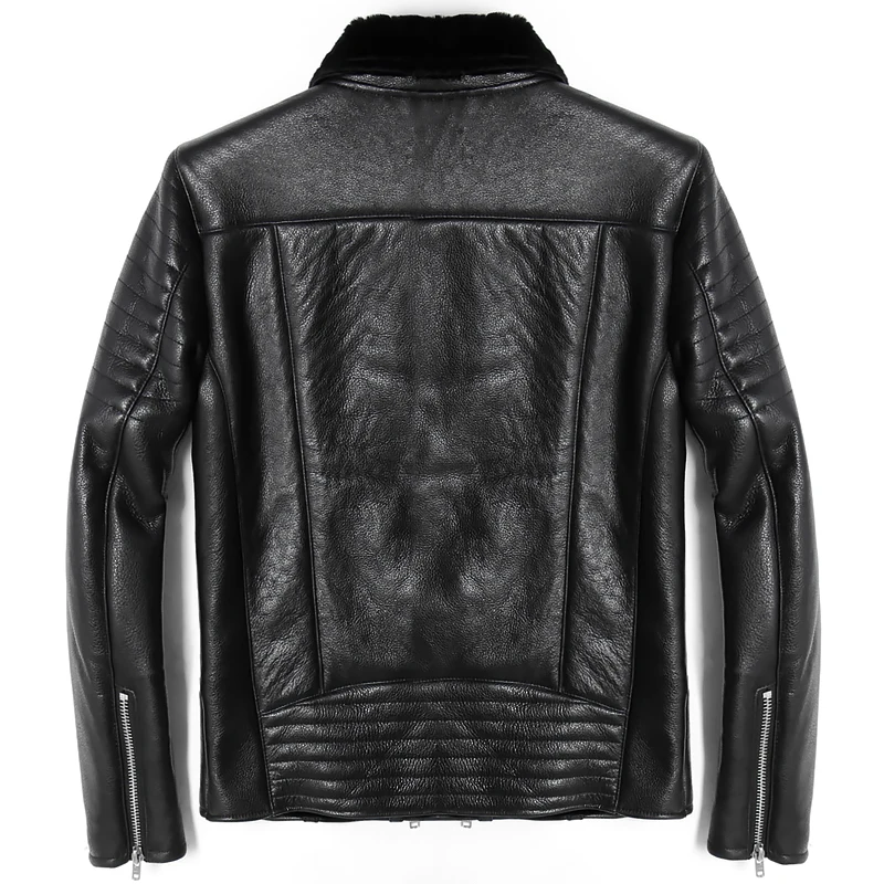 

Free shipping.Mens plus size genuine leather jacket.motor biker sheep fur coat,winter warm 100% sheepskin jackets.soft shearling