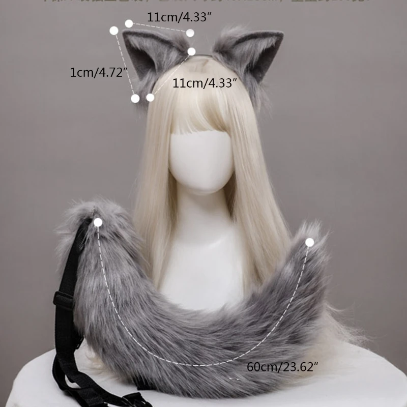 M6CC Косплей Пушистые уши животных ободок для волос хвост комплект маскарадный