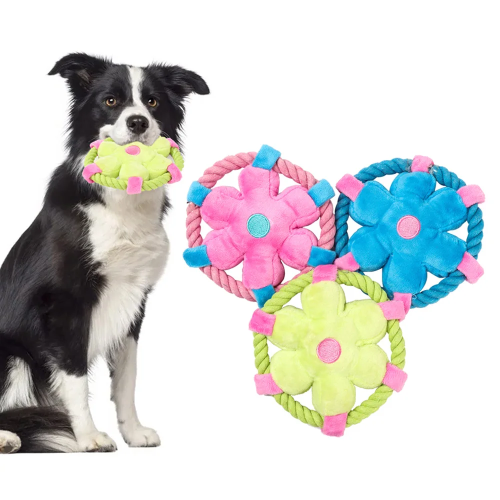 

Dogs Throw Toys Three-color Potted Flowers Cotton Rope Puppy Chew Squeaker Training Dog Interactive Toy Pets Accessories Dog Toy