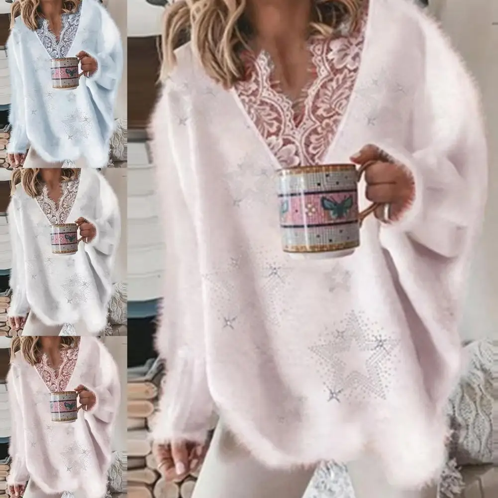 

Повседневный зимний свитер, однотонная уличная одежда, свитер с пятиконечной звездой и V-образным вырезом, вязаный пуловер, осенний свитер