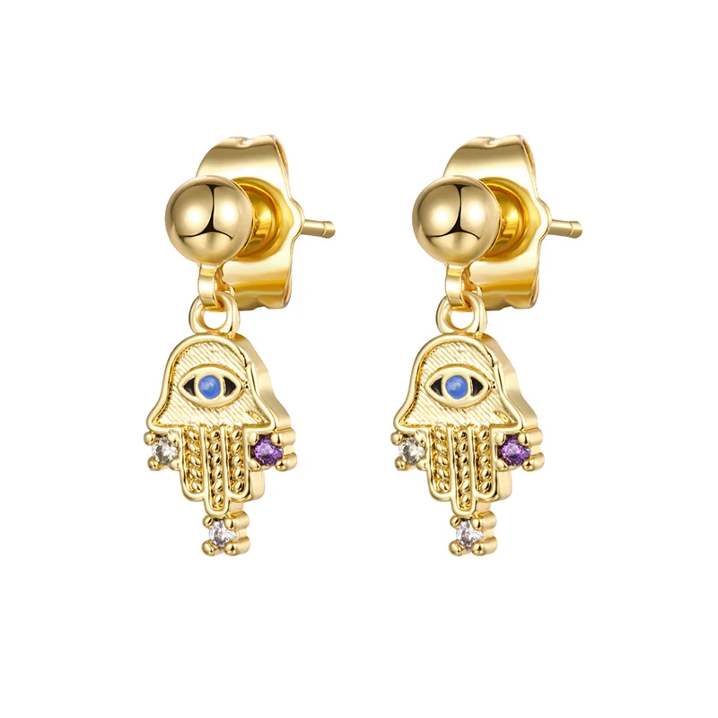 Модные серьги-гвоздики Lucky Hamsa с изображением сглаза женские круглые