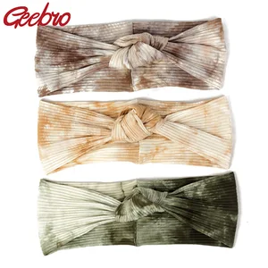Geebro Женский Повседневный хлопковый галстук окрашенные ребристые повязки для волос женские мягкие узкие повязки для волос для взрослых молодых девушек