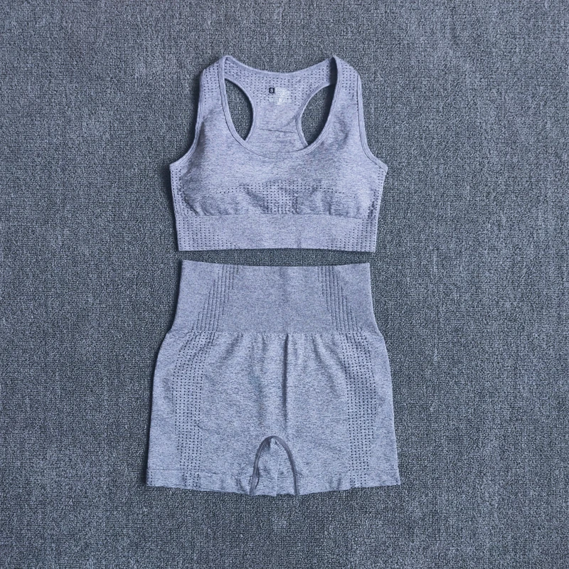 

Women Seamless 2PCS Yoga Set Sports Bra High Waist Fitness Gym Shorts Gym Set Running Sportswear Workout Clothes Sports Suits