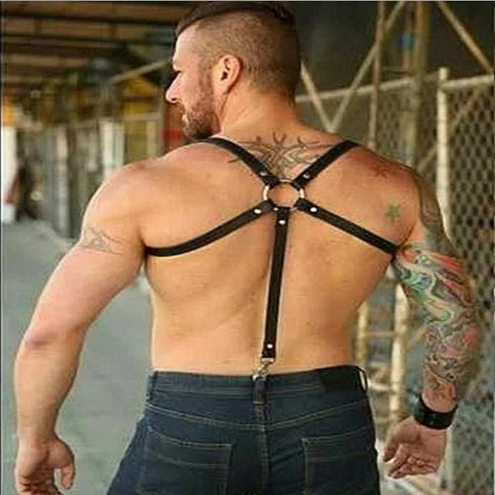 

Leather Harness Men Bondage Body Chest Harness Gay Leather Suspenders Waist band Goth Full Body Cage Garter Belt Punk