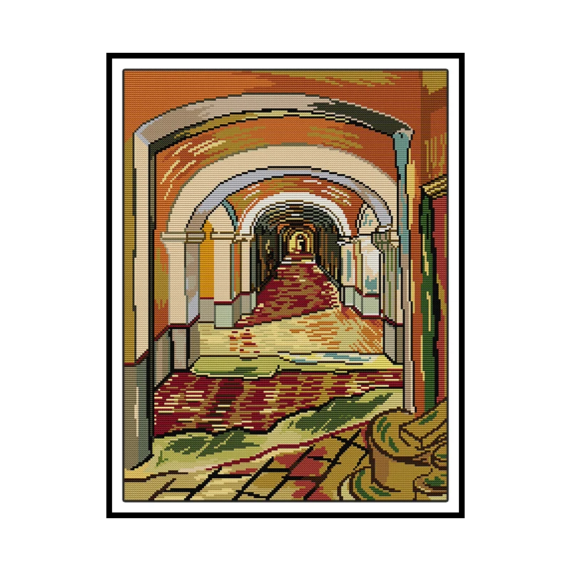 

Коридор в убежище подсчитываются в поперечную полоску с принтом узора на холсте 14CT 11CT DIY ручной вышивки Наборы рукоделие Наборы для ухода за...