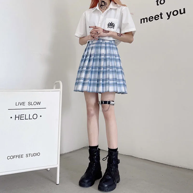 

Dark Black Japanese Jk Grid Skirt Genuine Original A-Line Pleated High Waist Skirt Short Student Women Outfits 2021