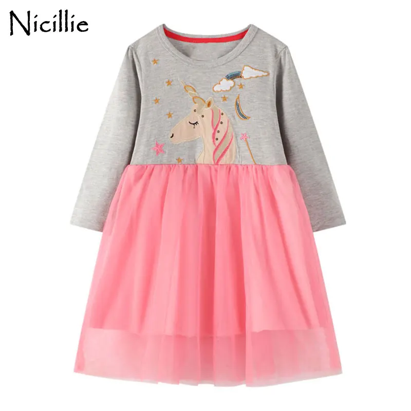 

Хлопковое платье Nicillie для девочек, с длинным рукавом, с изображением единорога, для осени и зимы