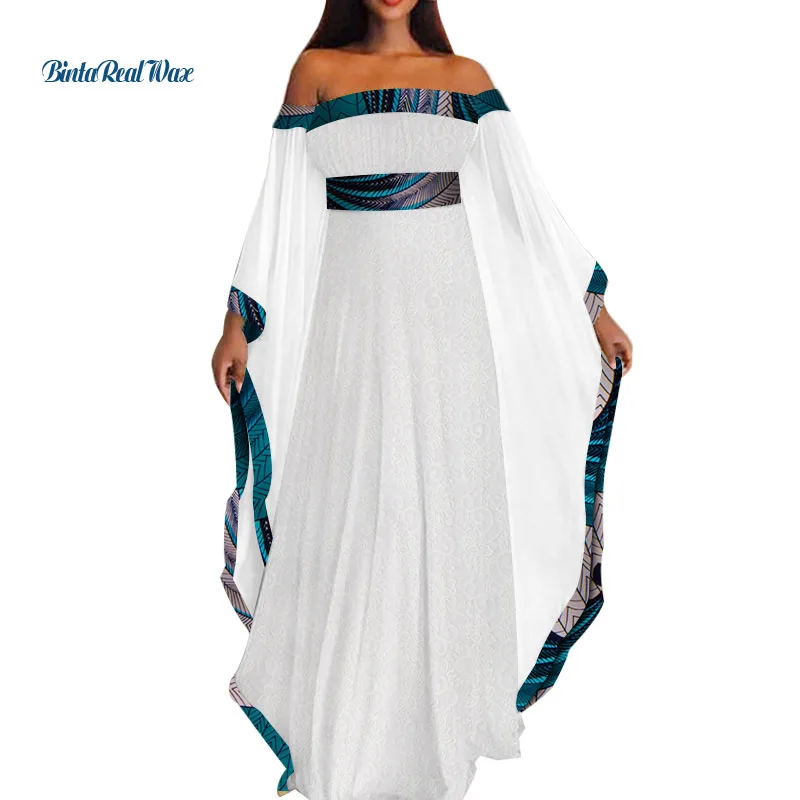 Базен белое кружевное длинное платье для женщин в африканском стиле Вечерние