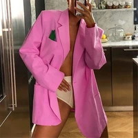 2021 temperament simple casual pure cotton loose za women suit jacket elegant chic single breasted outwear fashion blazer coat