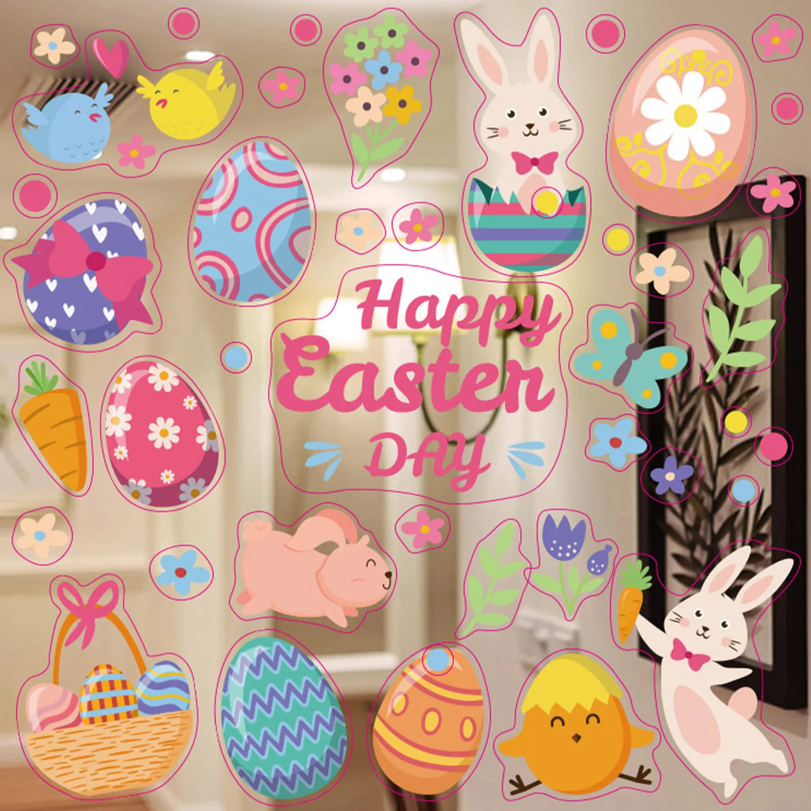 Пасха окна Стикеры Банни пасхальное праздничное украшение пасхальных яиц