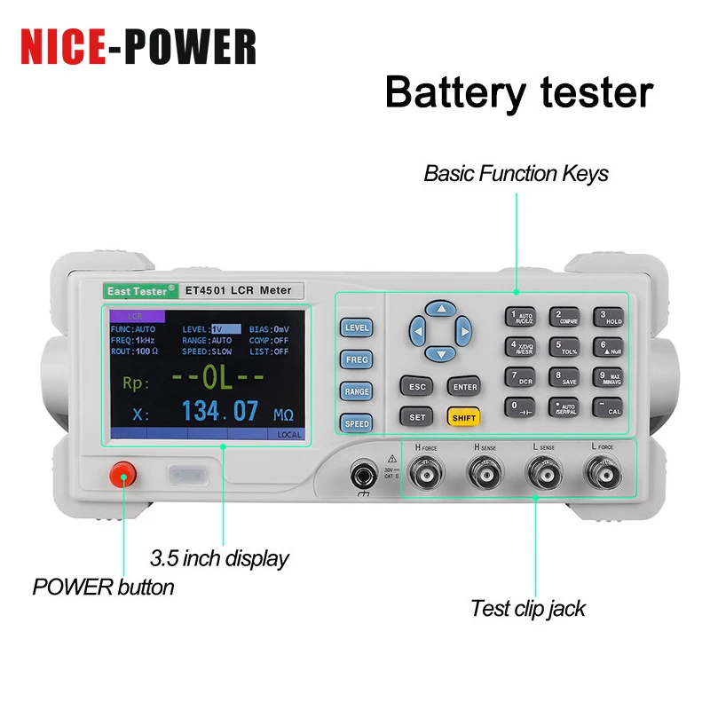 

ET4501 Benchtop Digital Bridge Desktop LCR Tester Meter Capacitance Resistance Impedance Inductance Measure 10Khz 20Khz 100Khz