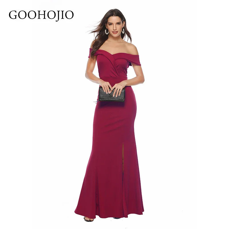 

GOOHOJIO 2021 New Spring and Autumn Temperament Evening Dress Women V-neck Split Dresses for Women Backless Women fashion Dress