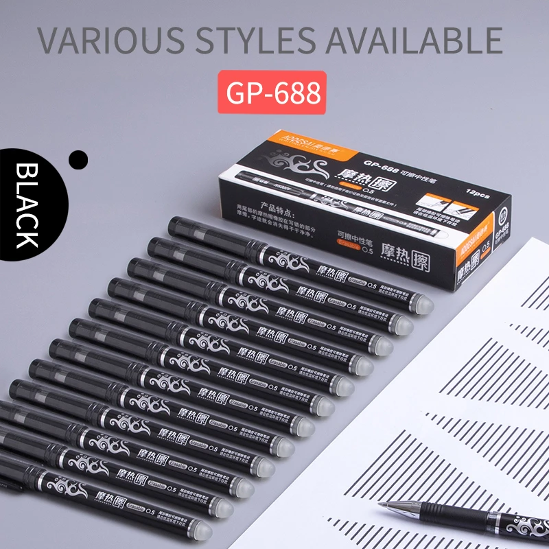 

12pcs/set 0.5mm Blue Black Ink Gel Pen, Erasable Refill, Erasable Pen, Washable Handle, Writing Tools, Office & School Supplies