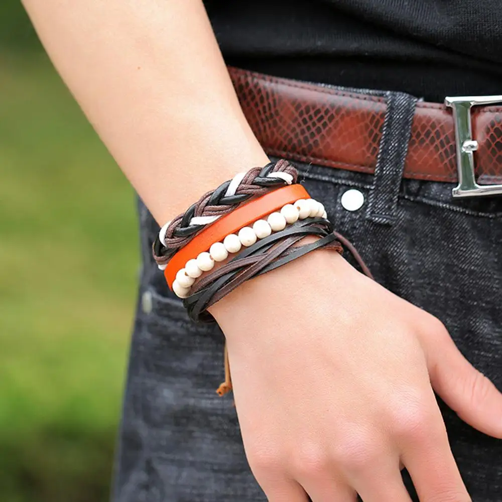 Многослойный браслет мужской модное креативное винтажное украшение на запястье