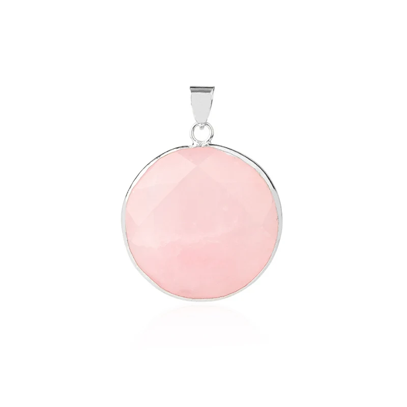 

1pc Polished Round Shaped Stones Pendums Tiger Eye Rose Quartz Necklace