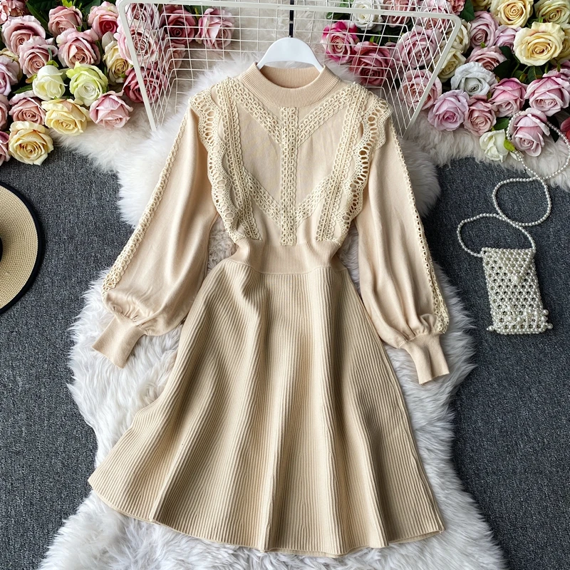 

2020 Autumn Winter Knitted Sweater Dresses For Women New Year Red Party Dresses Long Sleeve Slim A-Line Vintage Robe Hiver