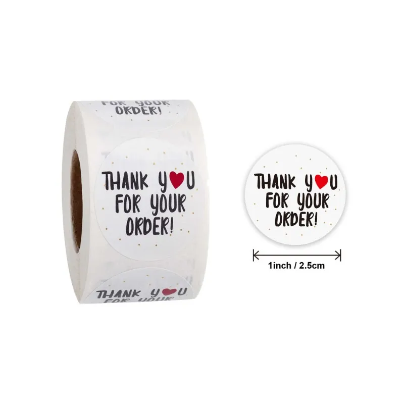 

500pcs/Roll THANK YOU Roll seal Gifts stickers label White background DIY Adhesive Stickers gloss Circle 25MM