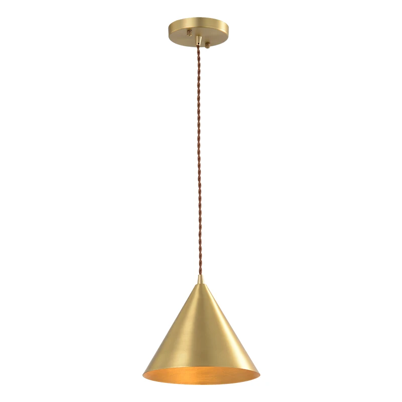 

Nordic Creative Cone Shape Copper Pendant Lamp Luxury Single Head Dining Room Bar Bedside E27 Led Hanging Lighting Fixtures