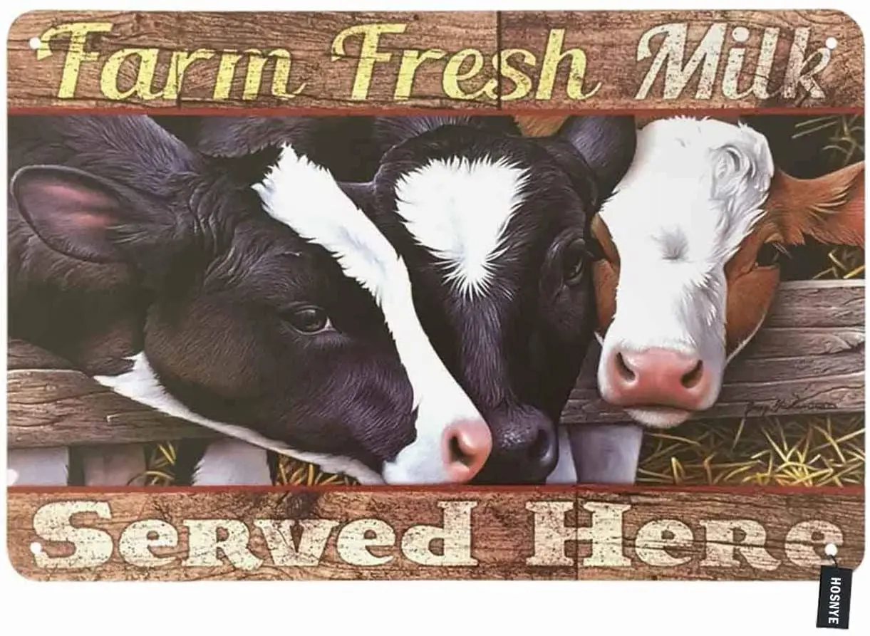 

HOSNYE Farm Fresh Milk Tin Sign Kindness Adorable Cows Vintage Metal Tin Signs for Men Women Wall Art Decor for Home Bars Clubs