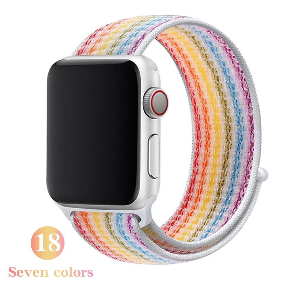 Тканый нейлоновый ремешок для apple Series 5, ремешок для часов 42 мм, 44 мм, 38 мм, 40 мм, спортивный нейлоновый браслет для iwatch 4/3/2/1 - Цвет ремешка: Seven color