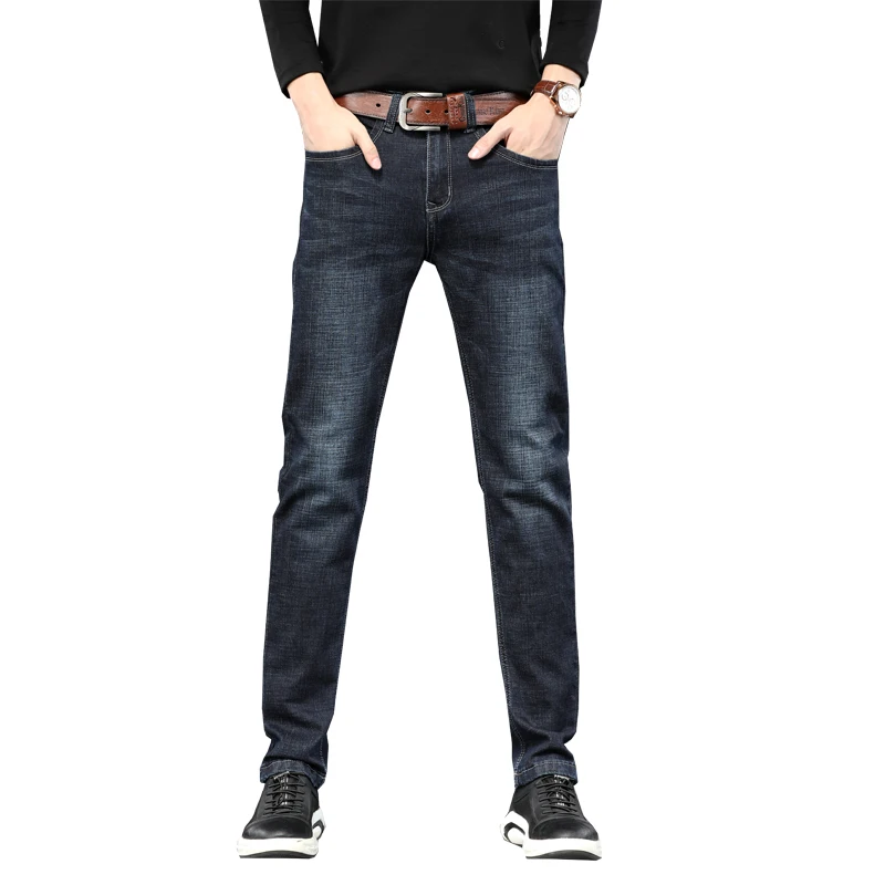 

New Men Jeans Classic Style Business Casual Blue Elastic Force Fashion Denim Jeans Trousers men Brand Pants Work Long Trousers