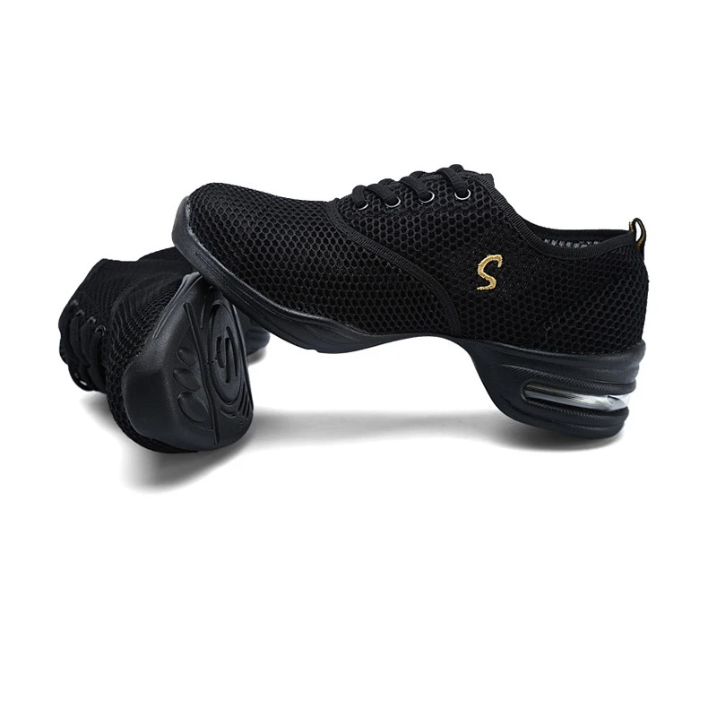 Soft Outsole Dance Shoes Woman's Breath Jazz Sports Feature Sneakers Black Ladies Modern Practice | Спорт и развлечения