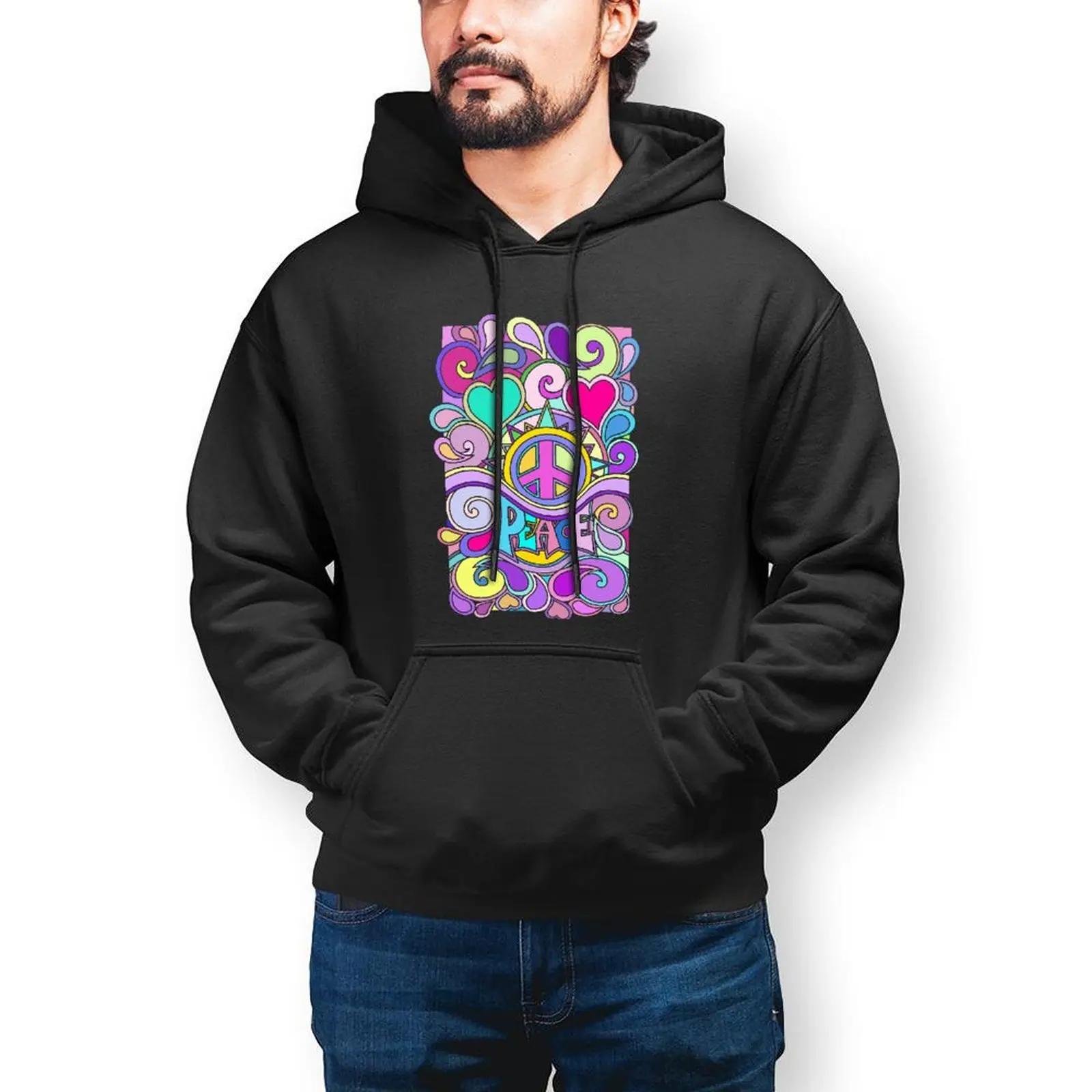 

Hippie Hoodies Cotton Outdoor Pullover Hoodie Warm Long Sleeve Casual Hoodie Big Mens