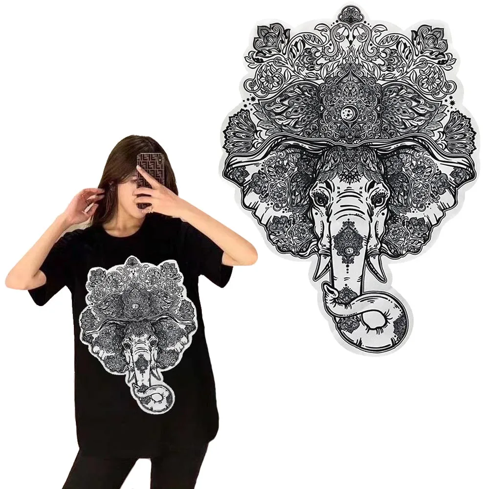 

1Pcs Oversized Floral elephant fashion printing applique Patch clothing accessories decals 3D Patches Iron on clothes Applique