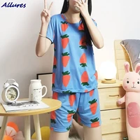 allures summer milk silk pajamas round collar lady leisurewear thin with sleeve shorts and comfortable green two piece