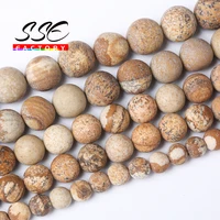 dull polish matte picture jaspers beads natural yellow stone beads for jewelry making diy bracelets necklaces 15 4 6 8 10 12mm