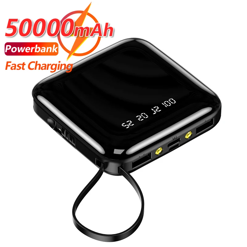

2021 50000mAh Mini Portable Power Bank Own Line Phone Charger Outdoor Fast Charging External Battery for Xiaomi Samsung Iphone