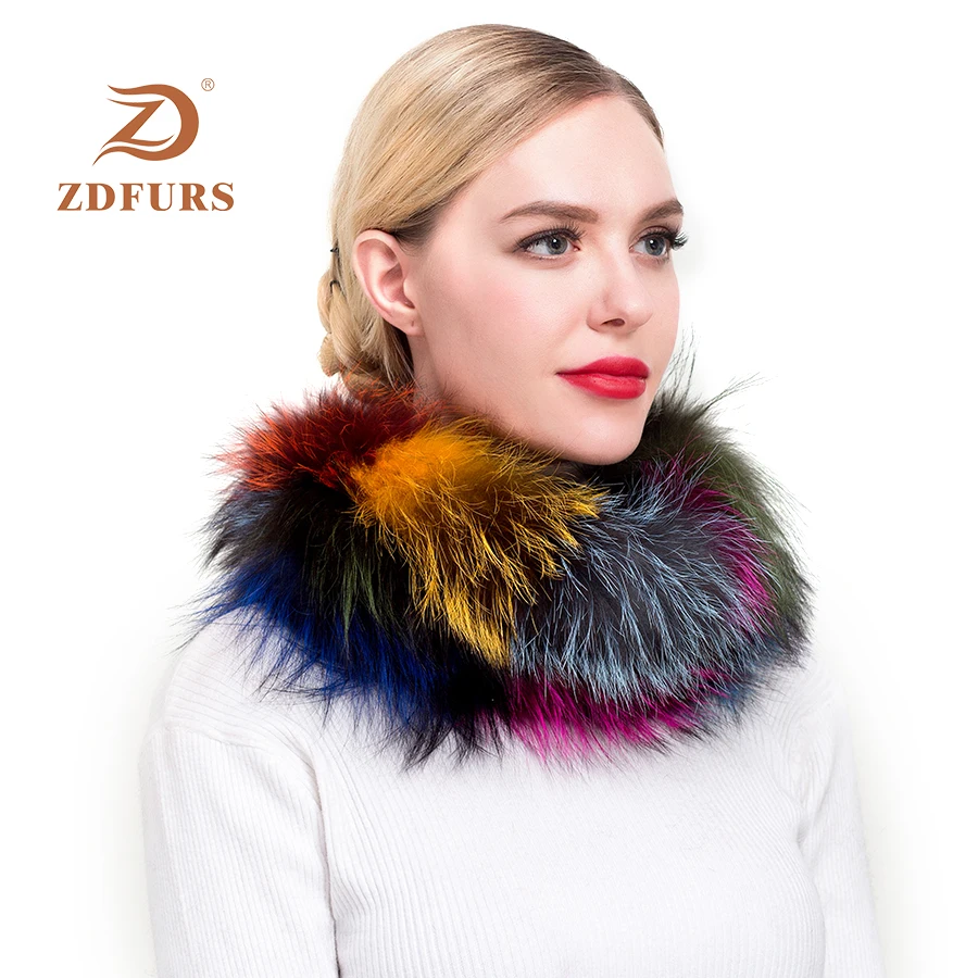 ZDFURS* женский шарф из лисьего меха, цветной шарф из натурального меха, воротники из серебристого лисьего меха, шарфы, разноцветные модные меховые шали