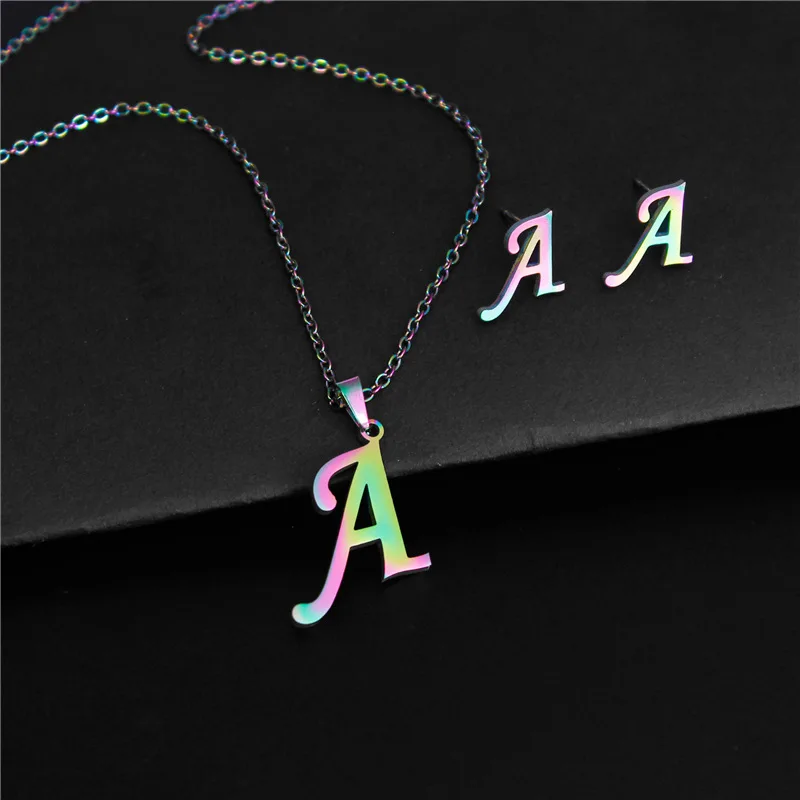 

SHJ 2021 Fashion Stainless Steel Personalize A-Z Alphabet Necklace Colorful Tiny Initial Letter Necklace Everyday Jewelry Gifts