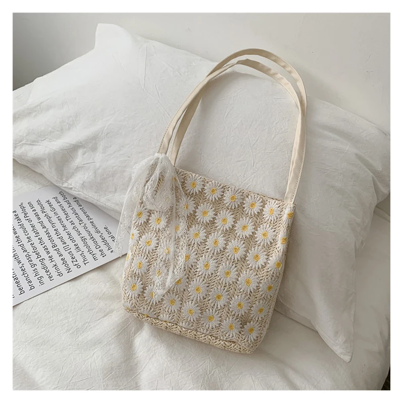 Женская весенне летняя кружевная сумка Фея мешок ручной работы Соломенная