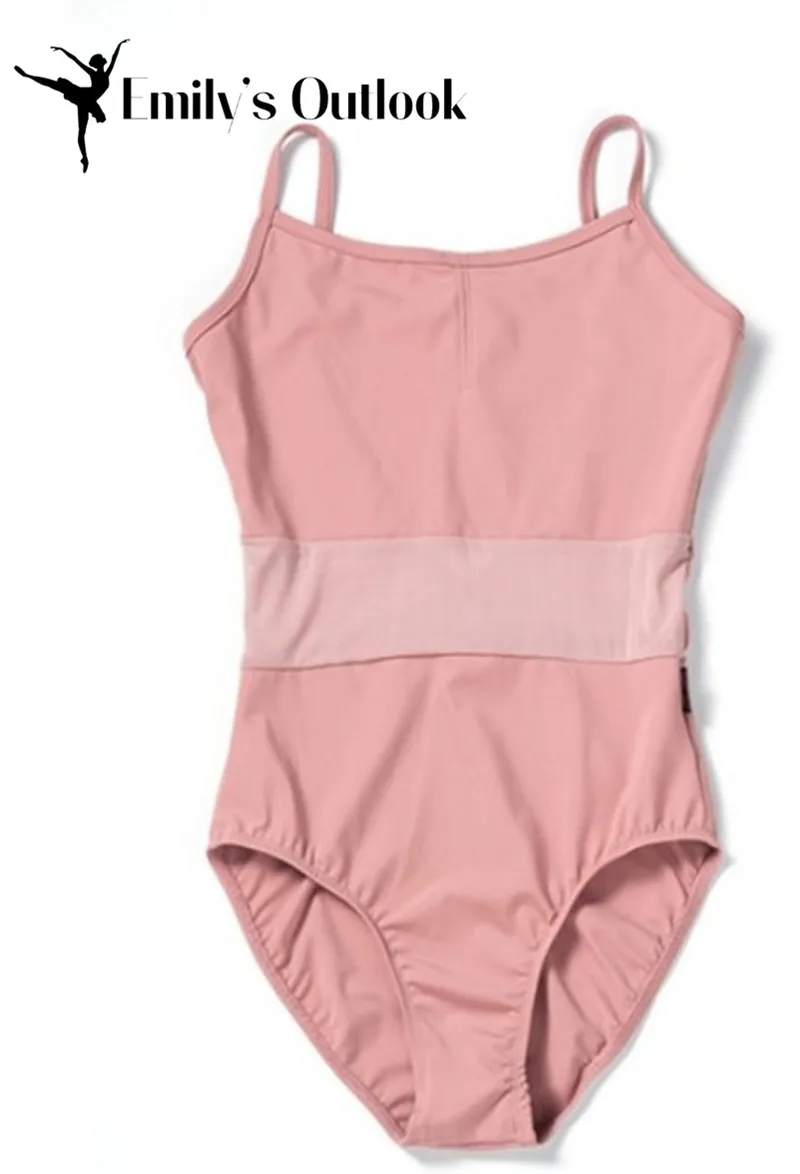Women's Princess Tank Leotard Spaghetti Straps Ballet Costumes Sleeveless Cotton Bodysuit Mesh Waist Gymnastics Camisole Coral |