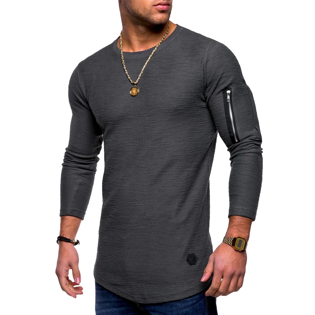 

Plus Size Men Tennis Shirt O-Neck Arm Zipper Design Long Sleeve Running t-shirt Men Fitness Shirts Top Jerseys