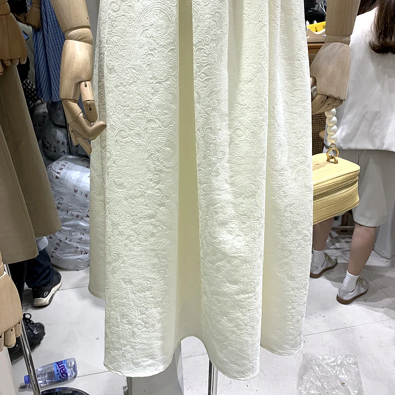 

Women's Summer New Waist Slim Solid Color Skirt French Retro Square Collar Temperament Dress