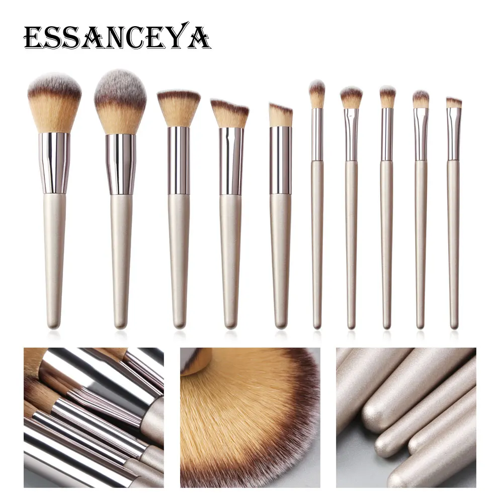 Essanceya 10 шт. светло-коричневый набор кистей для макияжа пудра для бровей, теней кисть для румян кисть для растушевки макияжа кисть, косметические инструменты набор для макияжа бровей, Наборы