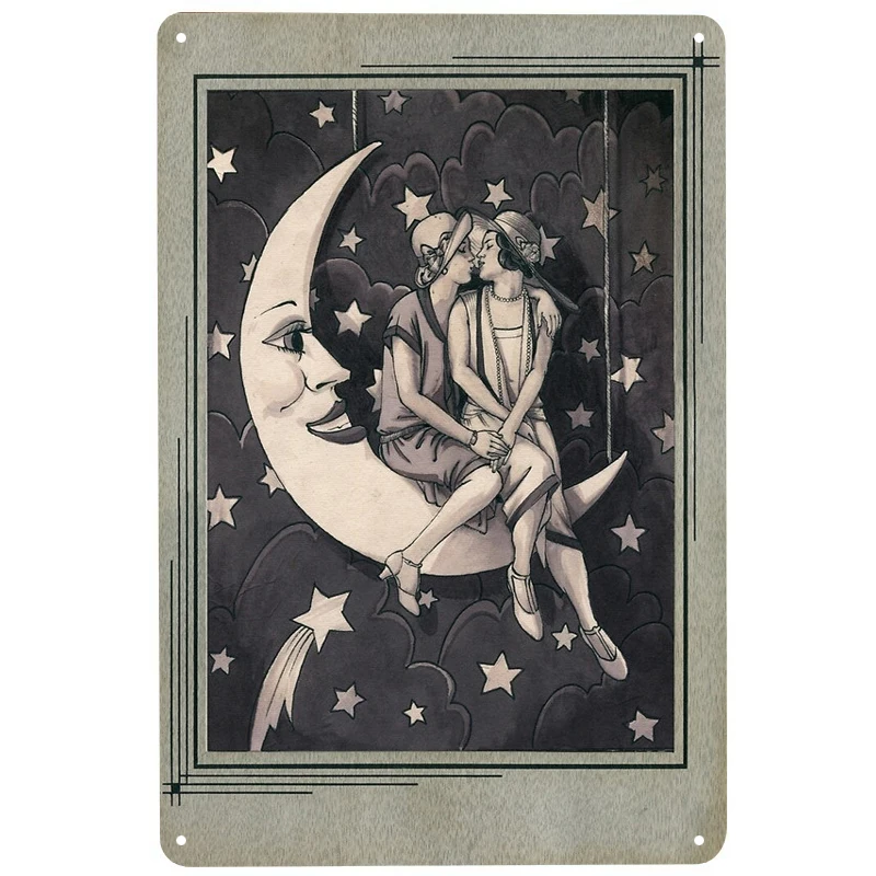 Имеет луну влюбленные напечатанные винтажные строительные знаки Забавный