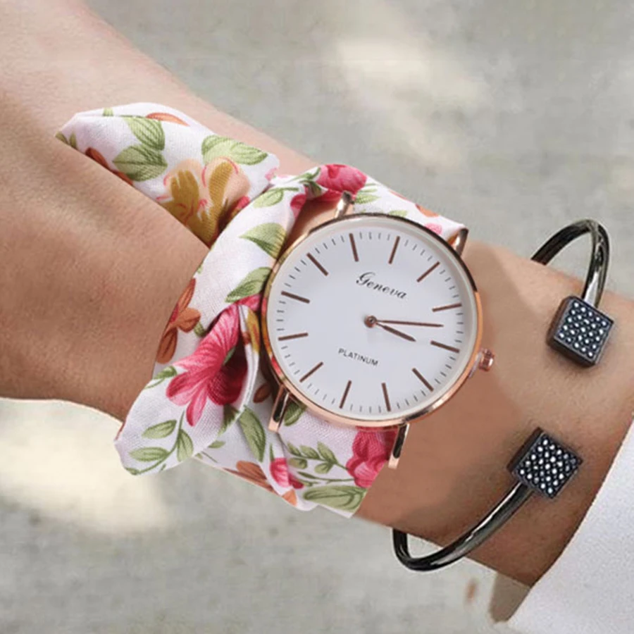 

Women Watches Zegarek Damski Vogue Floral Strap Wristwatch Women's Jacquard Cloth Quartz Watch Dress Bracelet Relogio Feminino